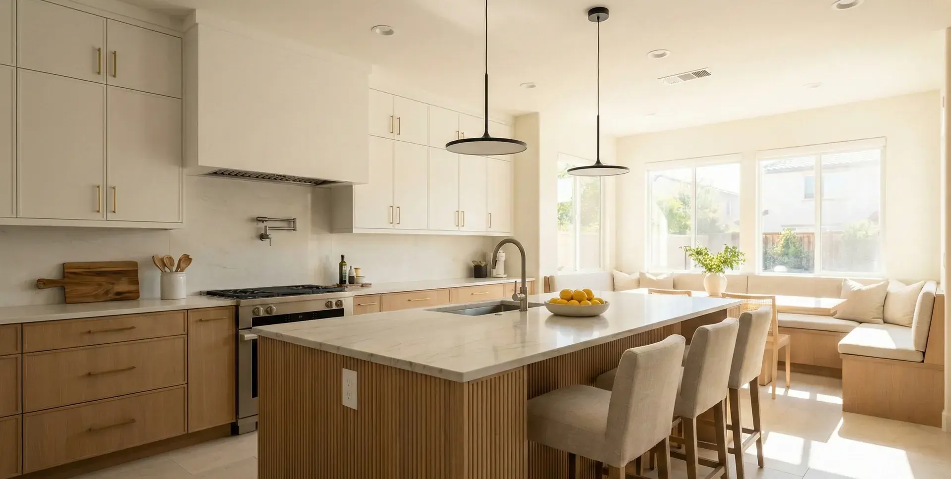 Remodeled open kitchen in an Orange County home by CRS Construction