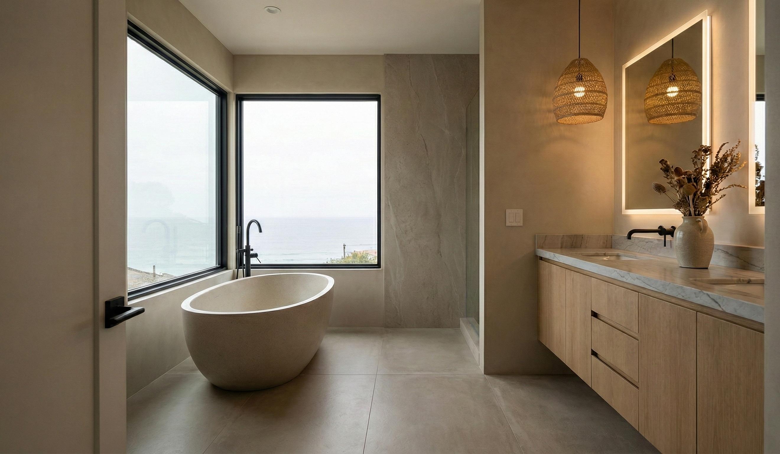 Master bathroom remodel: freestanding tub and vanity
