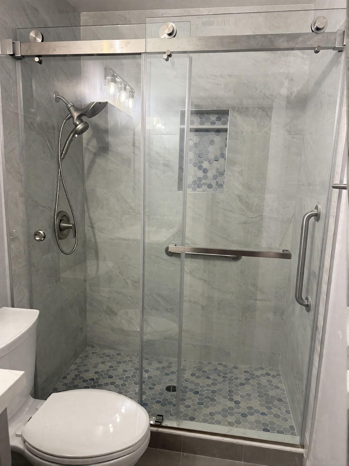 Finished shower with the 3/8-inch sliding glass door