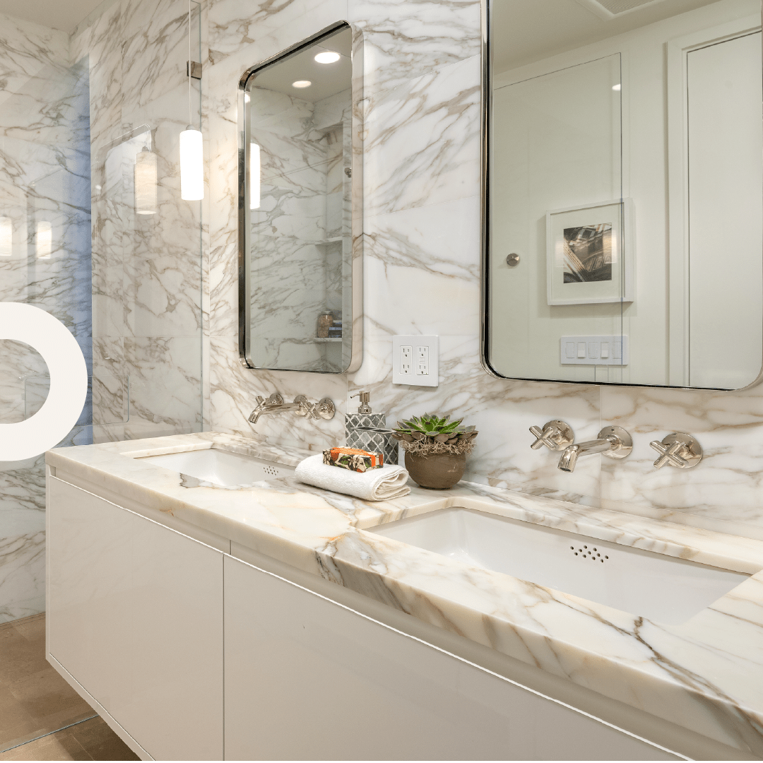 Remodeled bathroom with tile and glass shower in Orange County