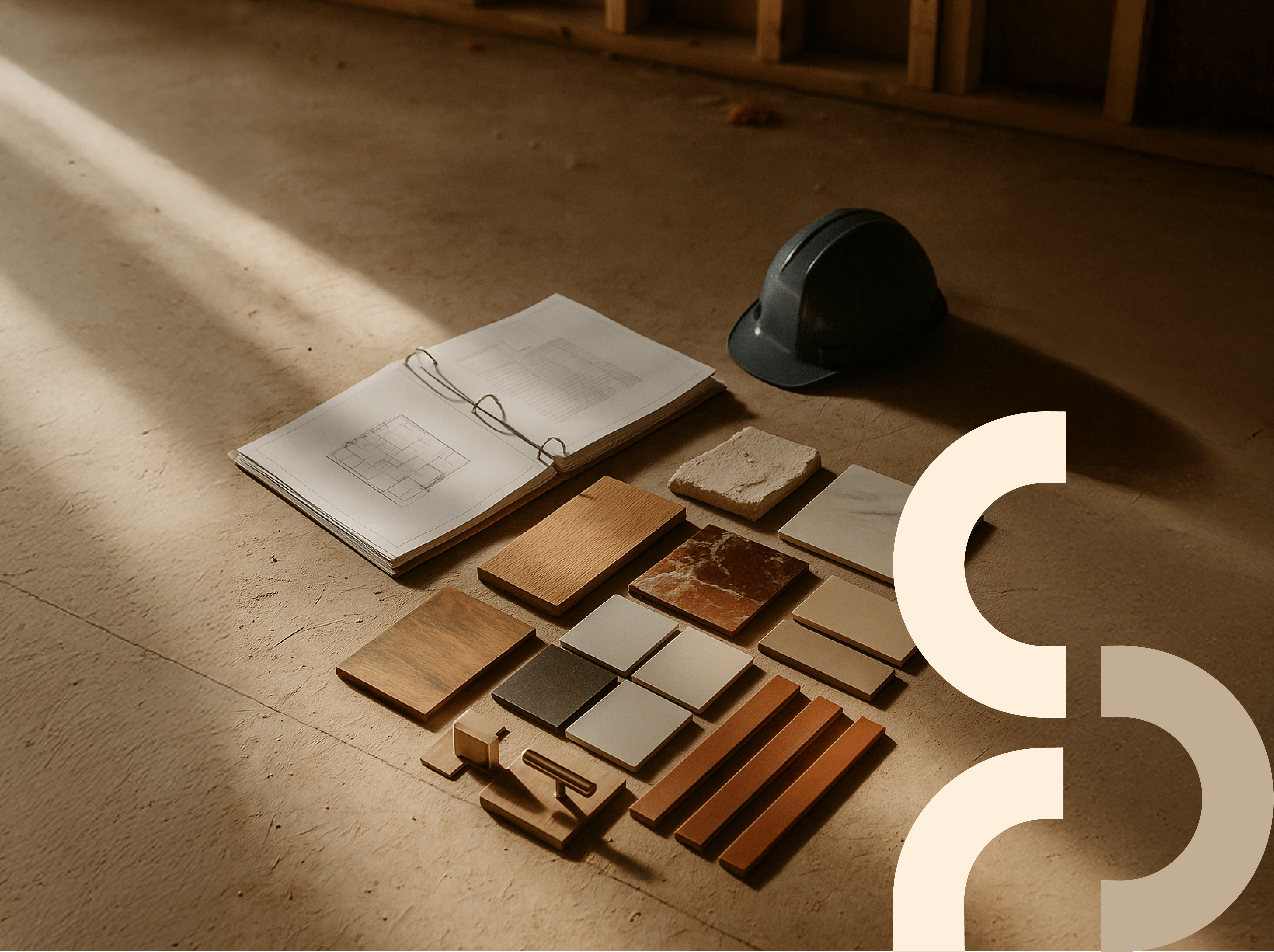 Construction plans and material samples for a CRS renovation
